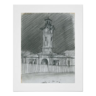 Old Abattoirs of Vaugirard Paris Sketch Poster