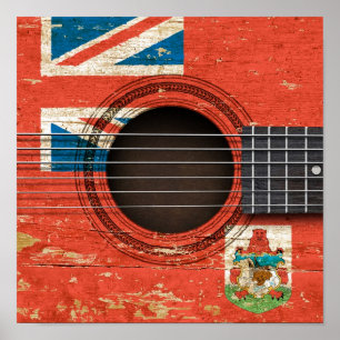 Old Acoustic Guitar with Bermuda Flag Poster