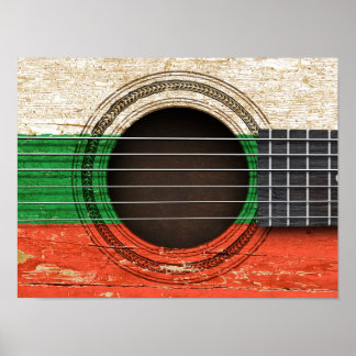 Old Acoustic Guitar with Bulgarian Flag Poster