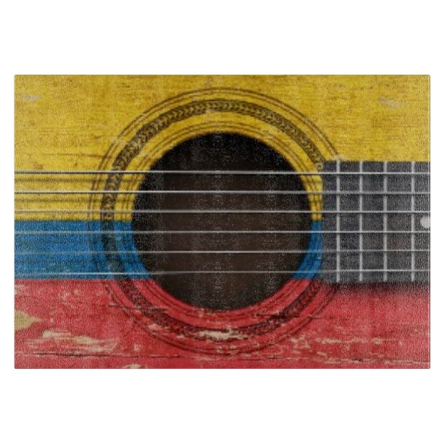 Old Acoustic Guitar with Colombian Flag Cutting Board (Front)