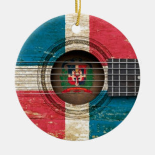 Old Acoustic Guitar with Dominican Republic Flag Ceramic Ornament