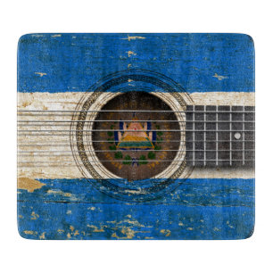 Old Acoustic Guitar with El Salvador Flag Cutting Board
