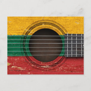 Old Acoustic Guitar with Lithuanian Flag Postcard