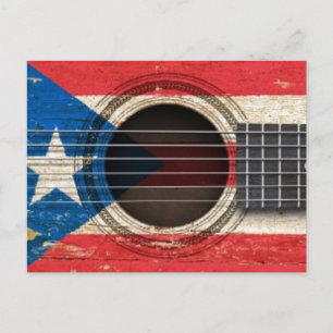 Old Acoustic Guitar with Puerto Rico Flag Postcard