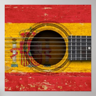 Old Acoustic Guitar with Spanish Flag Poster