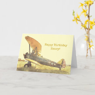 Old Aeroplane "Freedom" Biplane Custom Birthday C Card