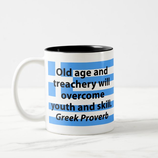 Old Age and Treachery - Greek Proverb Two-Tone Coffee Mug (Left)