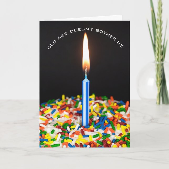 old age birthday cake with candle card (Front)