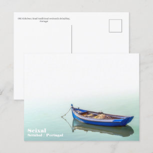Old Aiola boat. Small rowboat in Seixal Bay. Postcard