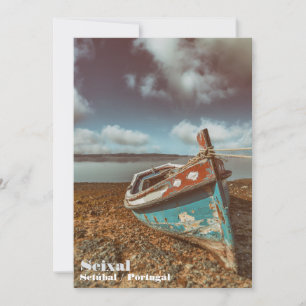 Old Aiola. Portuguese traditional boat in a beach Thank You Card