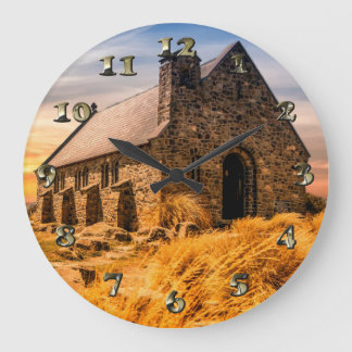 Old Ancient Church on the Plains Large Clock