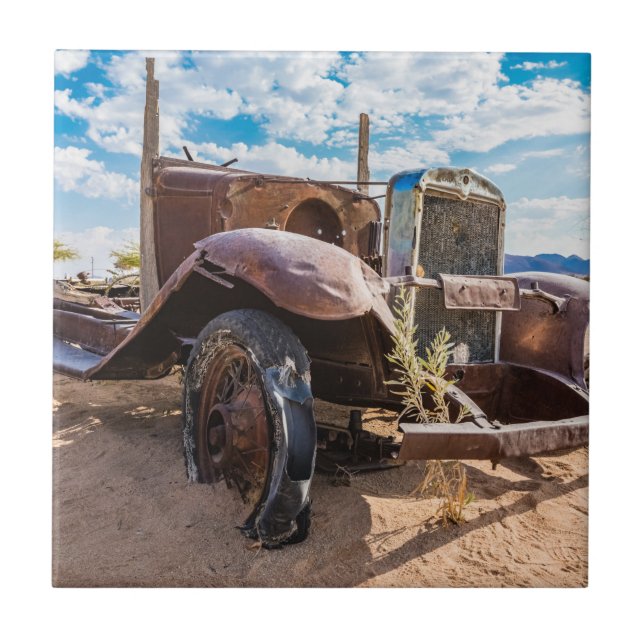 Old and abandoned car #3 in Solitaire, Namibia Ceramic Tile (Front)
