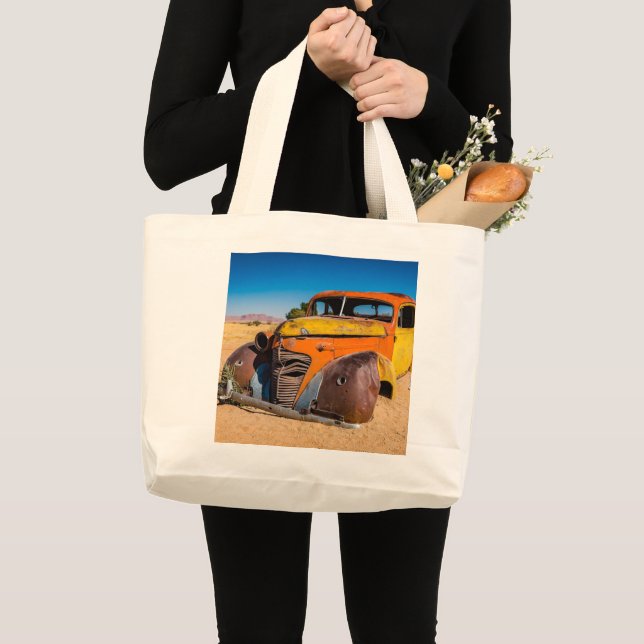 Old and abandoned car in Solitaire, Namibia Large Tote Bag (Front (Product))
