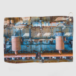 Old and rusty Atlas Imperial diesel engine at Inde Golf Towel