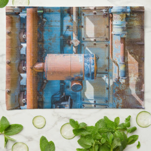 Old and rusty Atlas Imperial diesel engine at Inde Tea Towel