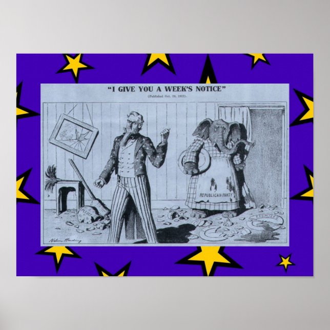 Old Anti-Republican Cartoon Uncle Sam & Elephant Poster (Front)