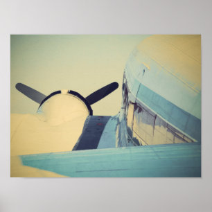 Old Antique Aeroplane Yellow and Blue 16" x 12"  Poster