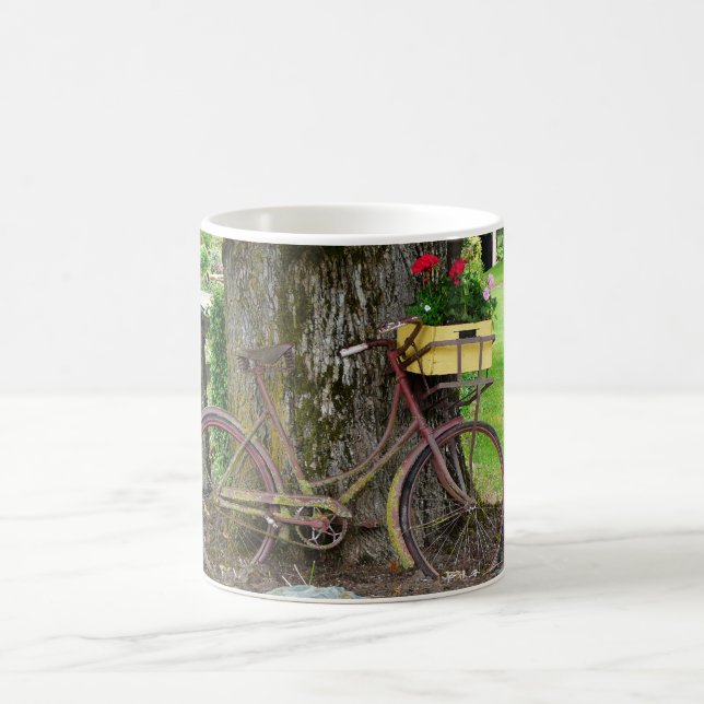 Old Antique Bicycle with Flower Basket Coffee Mug (Center)