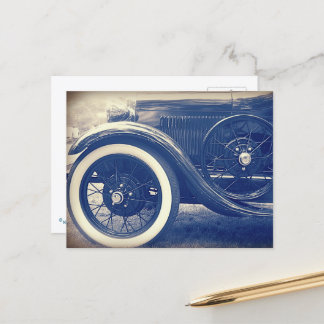 Old Antique Car Automobile Blue Postcard