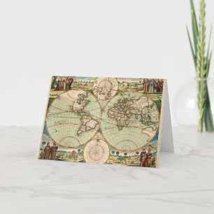 Old Antique General World Map Folded Greeting Card