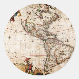 Old Antique North & South America Map Classic Round Sticker