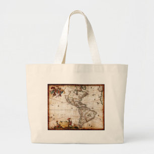 Old Antique North & South America Map Large Tote Bag