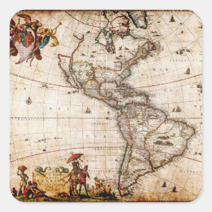 Old Antique North & South America Map Square Sticker