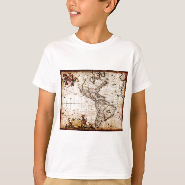 Old Antique North & South America Map T-Shirt (Front)