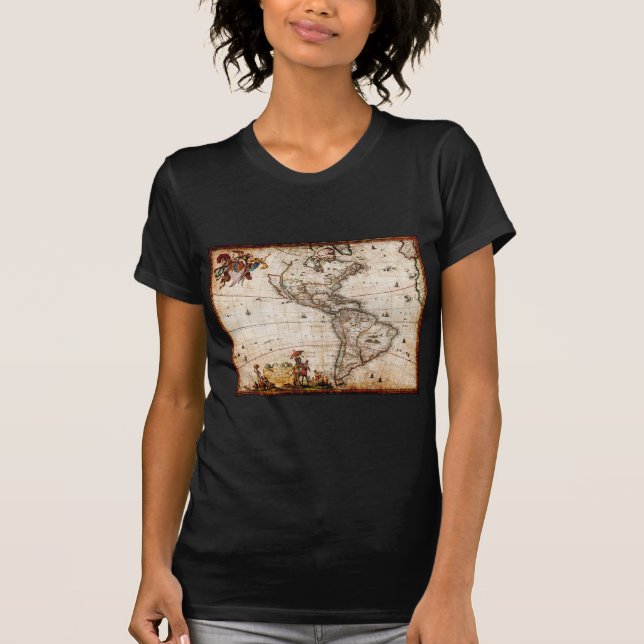 Old Antique North & South America Map T-Shirt (Front)