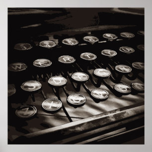 Old Antique Typewriter Keys Black White Poster