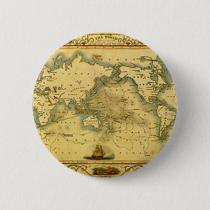 Old Antique World Map 6 Cm Round Badge