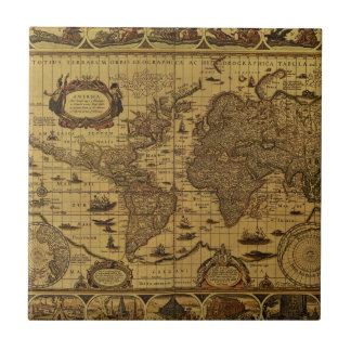 Old Antique World Map Ceramic Tile