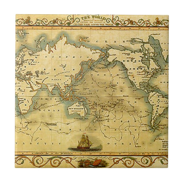 Old Antique World Map Ceramic Tile (Front)