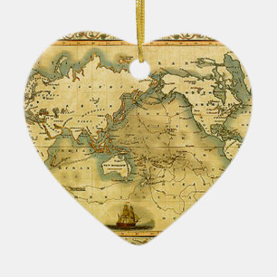 Old Antique World Map Ceramic Tree Decoration