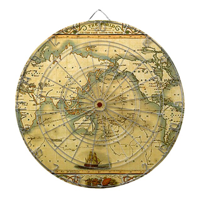 Old Antique World Map Dartboard (Front)