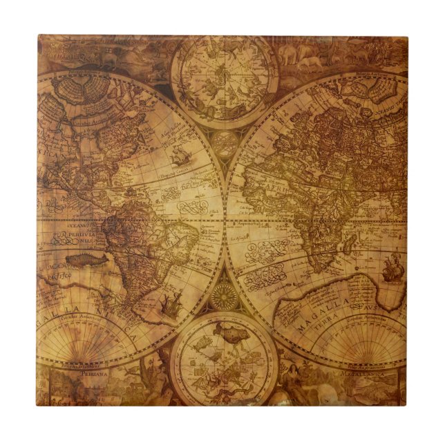Old Antique World Map Historical Ceramic Tile (Front)