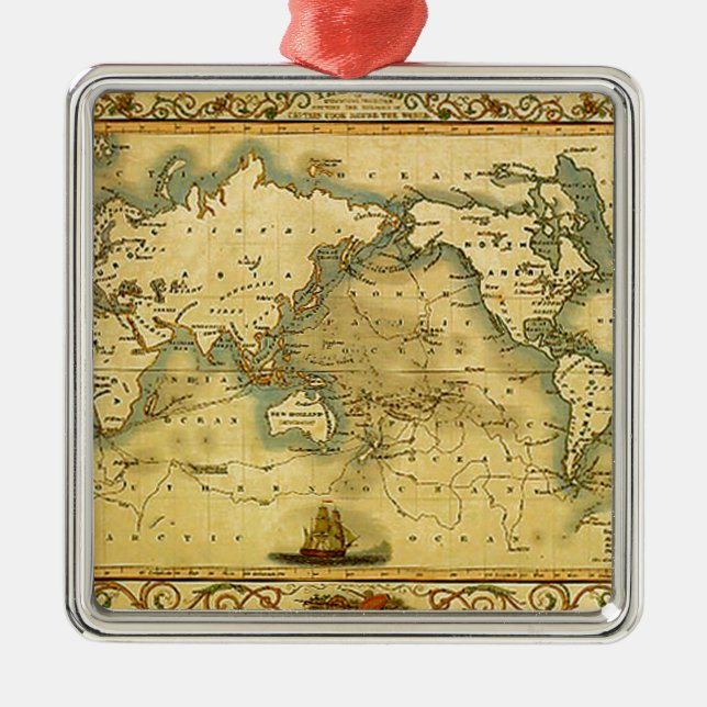 Old Antique World Map Metal Ornament (Front)