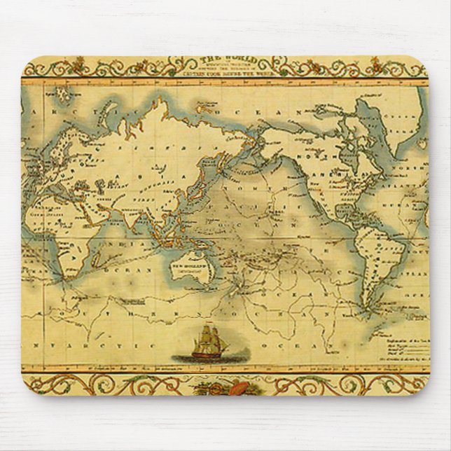 Old Antique World Map Mouse Pad (Front)