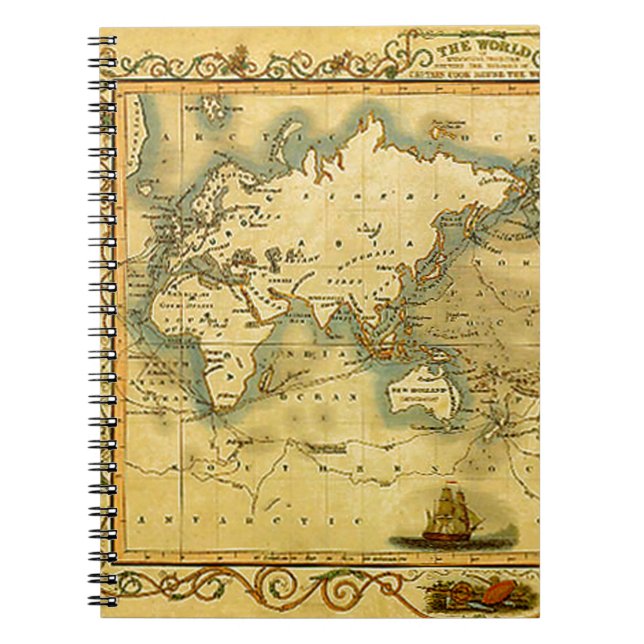 Old Antique World Map Notebook (Front)