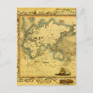 Old Antique World Map Post Card
