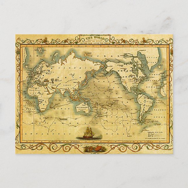 Old Antique World Map Postcard (Front)