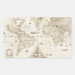 Old, Antique World Map Rectangular Sticker