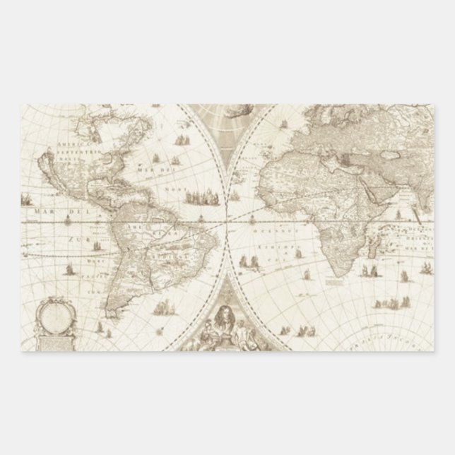 Old, Antique World Map Rectangular Sticker (Front)