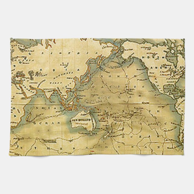 Old Antique World Map Tea Towel (Horizontal)