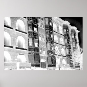 Old Apartment Buildings B/W - negative Poster