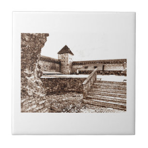 Old Architecture Castle Sketch Ceramic Tile