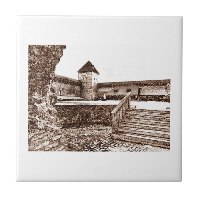 Old Architecture Castle Sketch Ceramic Tile (Front)