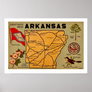Old Arkansas Postcard Map Print
