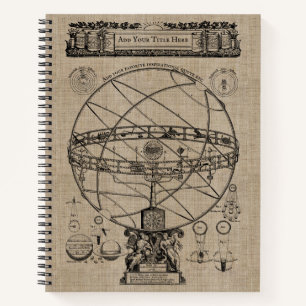 Old Armillary Sphere Spherical Astrolabe Burlap Notebook