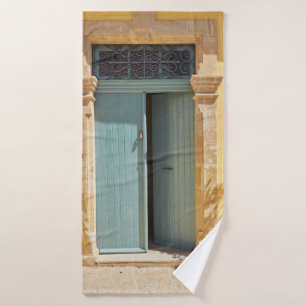Old authentic green doors in Nicosia Cyprus Bath Towel